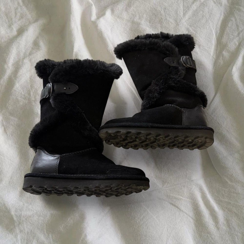 BearPaw Black Fur-Trimmed Winter Boots